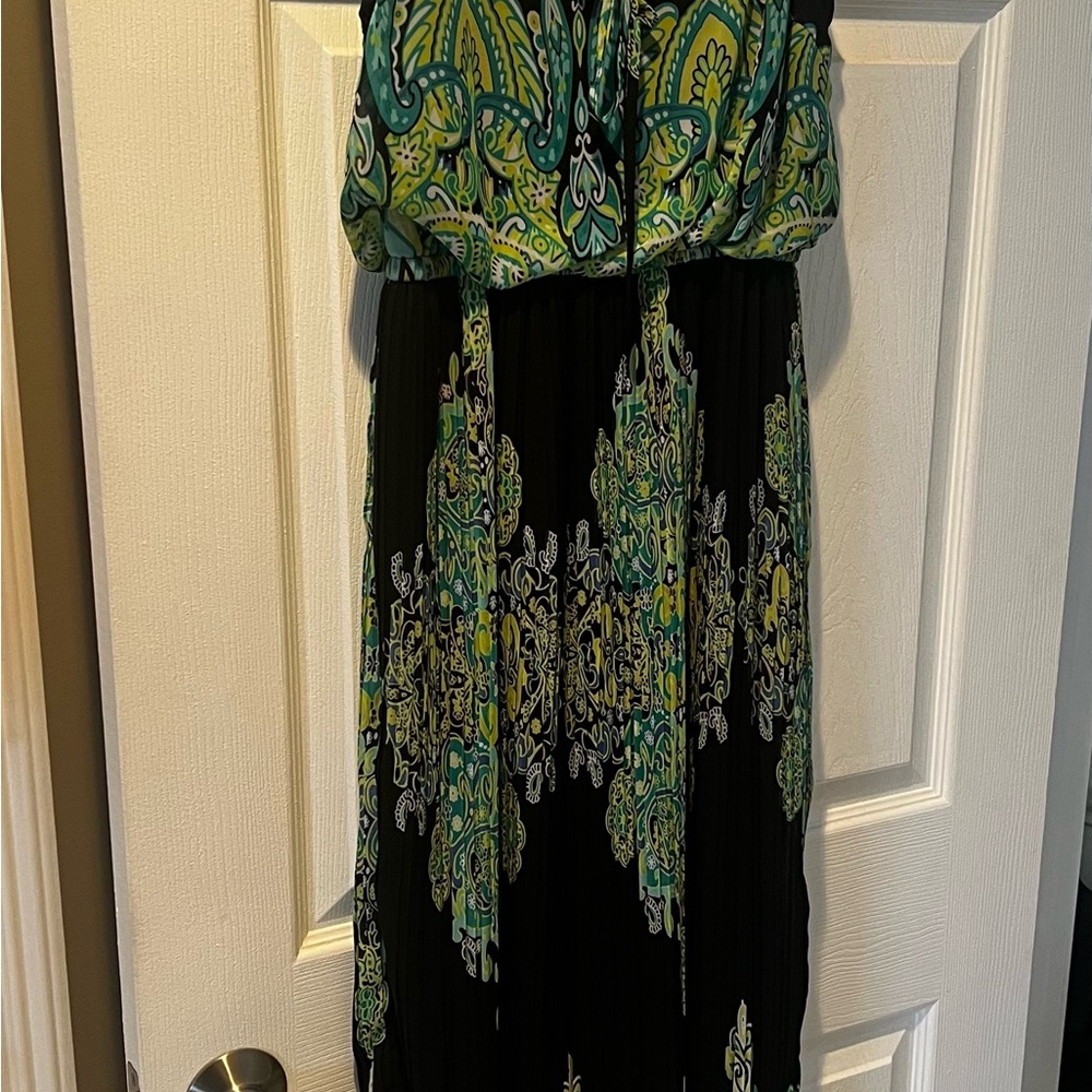 Snap Green and Black Sundress Maxi Casual Sleeveless